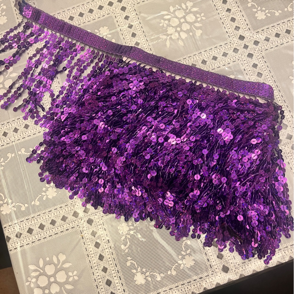 Purple fringe sequin trim for embellishing skirts, shirts and more!